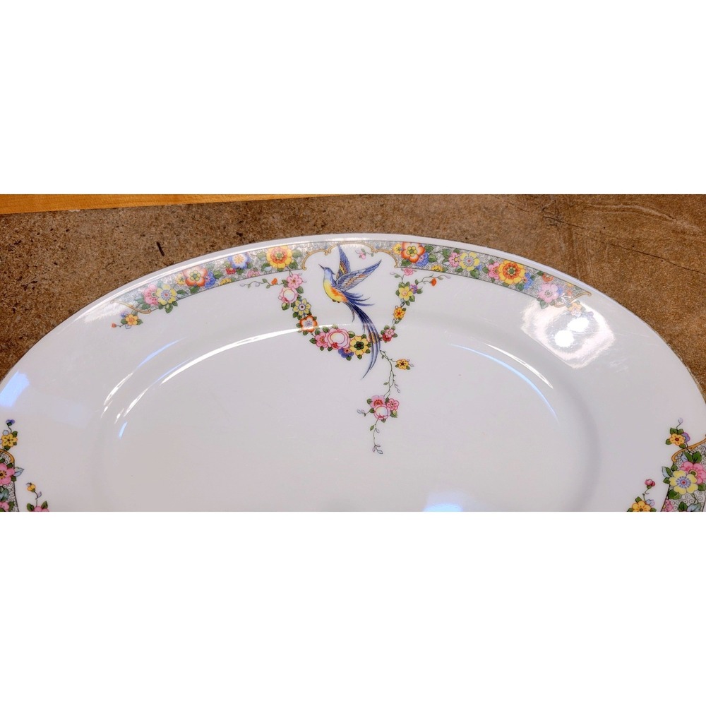 Elmsford Thomas Vintage Bird of Paradise Floral Oval Porcelain Serving Platter